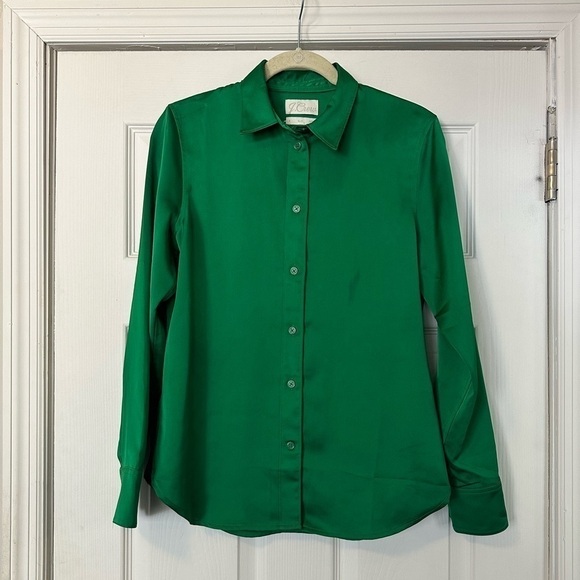 J Crew Bright Emerald Green Skirt Shirt Set - Picture 4 of 15